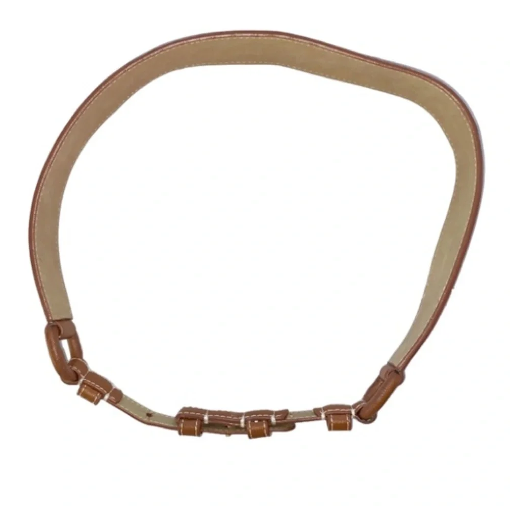 TALBOTS Belt Equestrian Style Split Leather Caramel/Tan/White Stitching Women XS